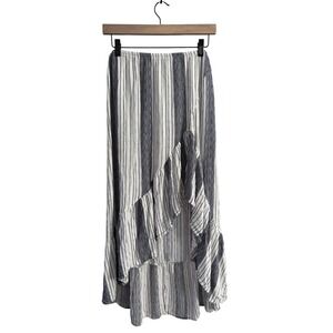 Lovestitch Blue White Striped High Low Ruffle Maxi Skirt Boho Medium